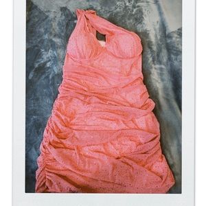Pink Rhinestone BodyCon One Shoulder Dress